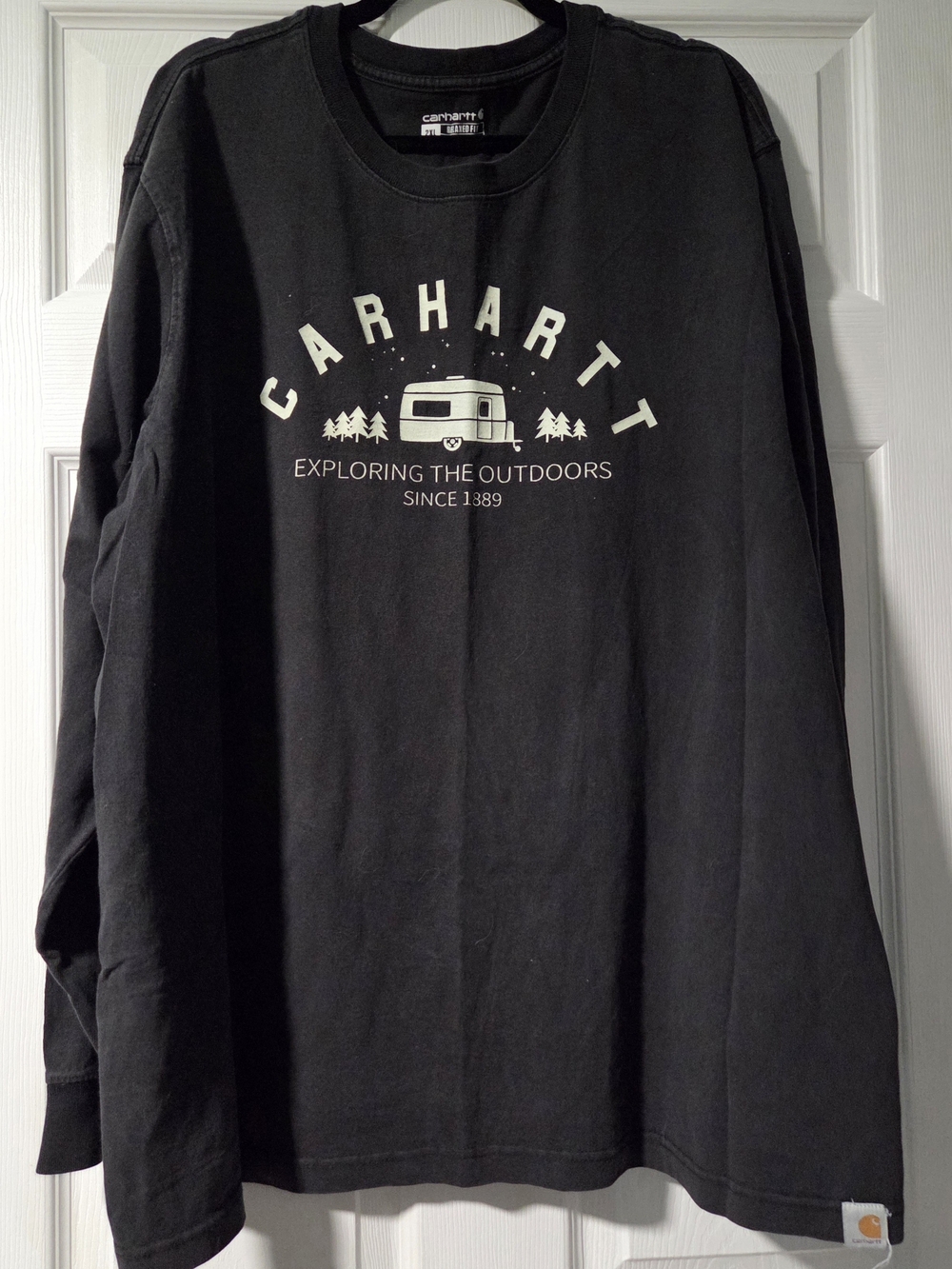 Carhartt Black Long Sleeve Tee with Cream Outdoors Graphic - Picture 1 of 5